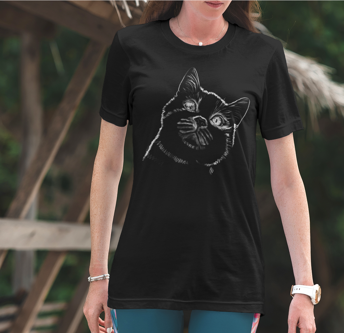 "Starry Eyed Cat" Jamie's Hand-Drawn Cat Collection Unisex Softstyle T-Shirt