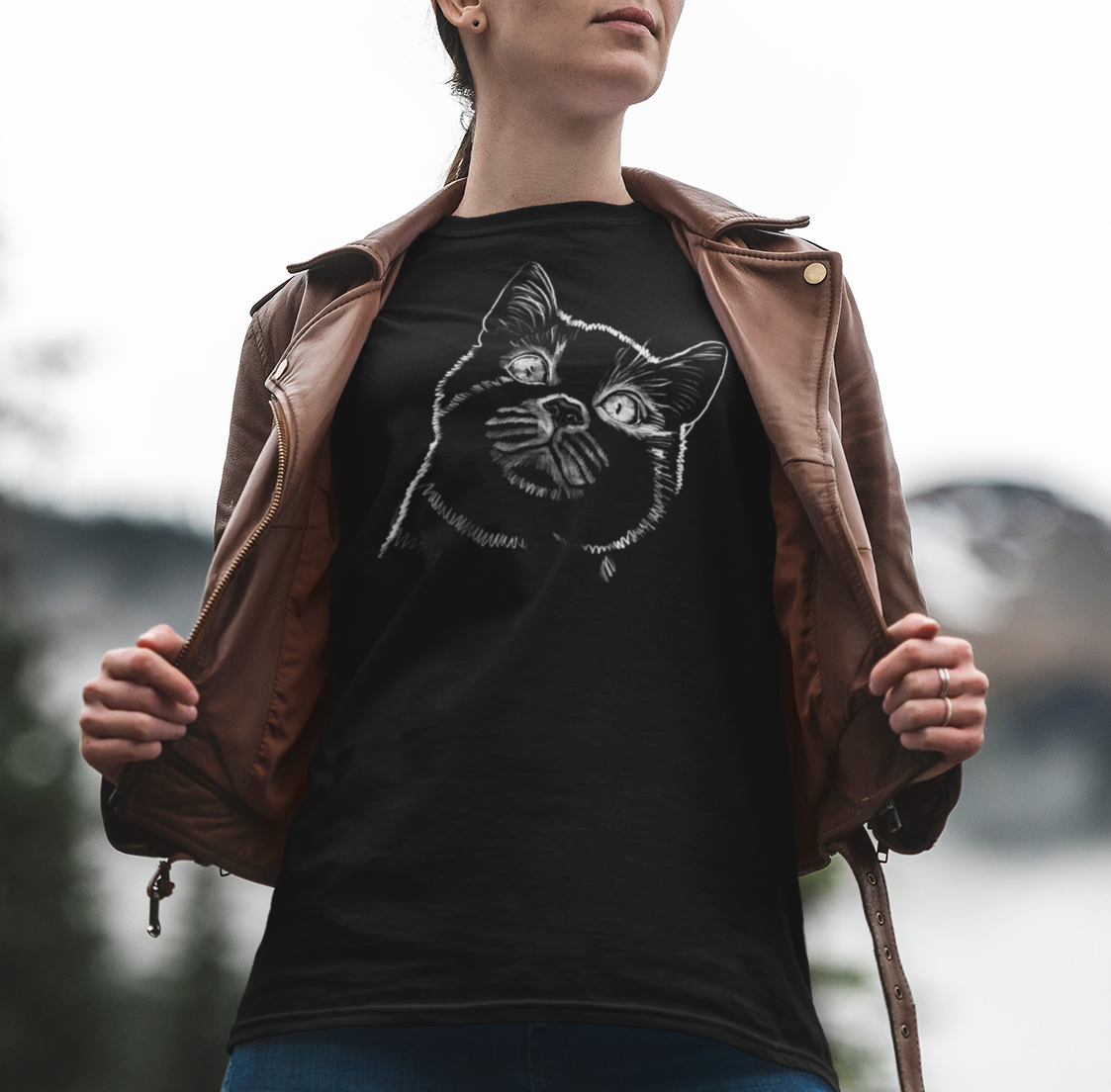 "Starry Eyed Cat" Jamie's Hand-Drawn Cat Collection Unisex Softstyle T-Shirt