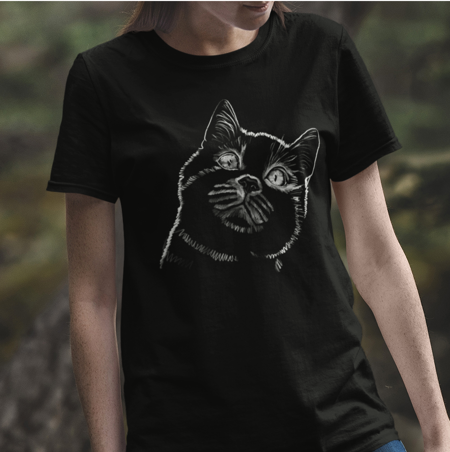 "Starry Eyed Cat" Jamie's Hand-Drawn Cat Collection Unisex Softstyle T-Shirt