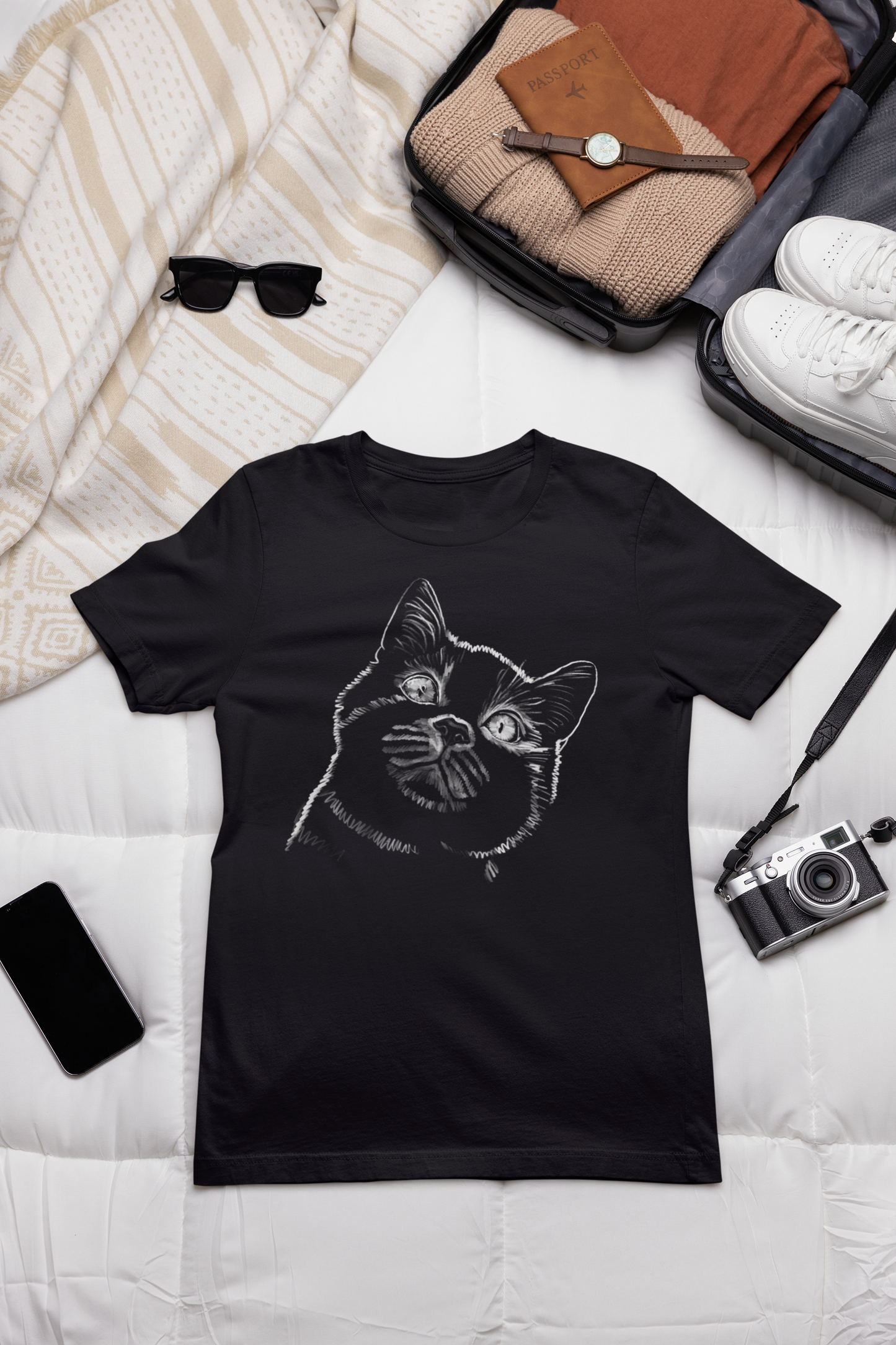 "Starry Eyed Cat" Jamie's Hand-Drawn Cat Collection Unisex Softstyle T-Shirt