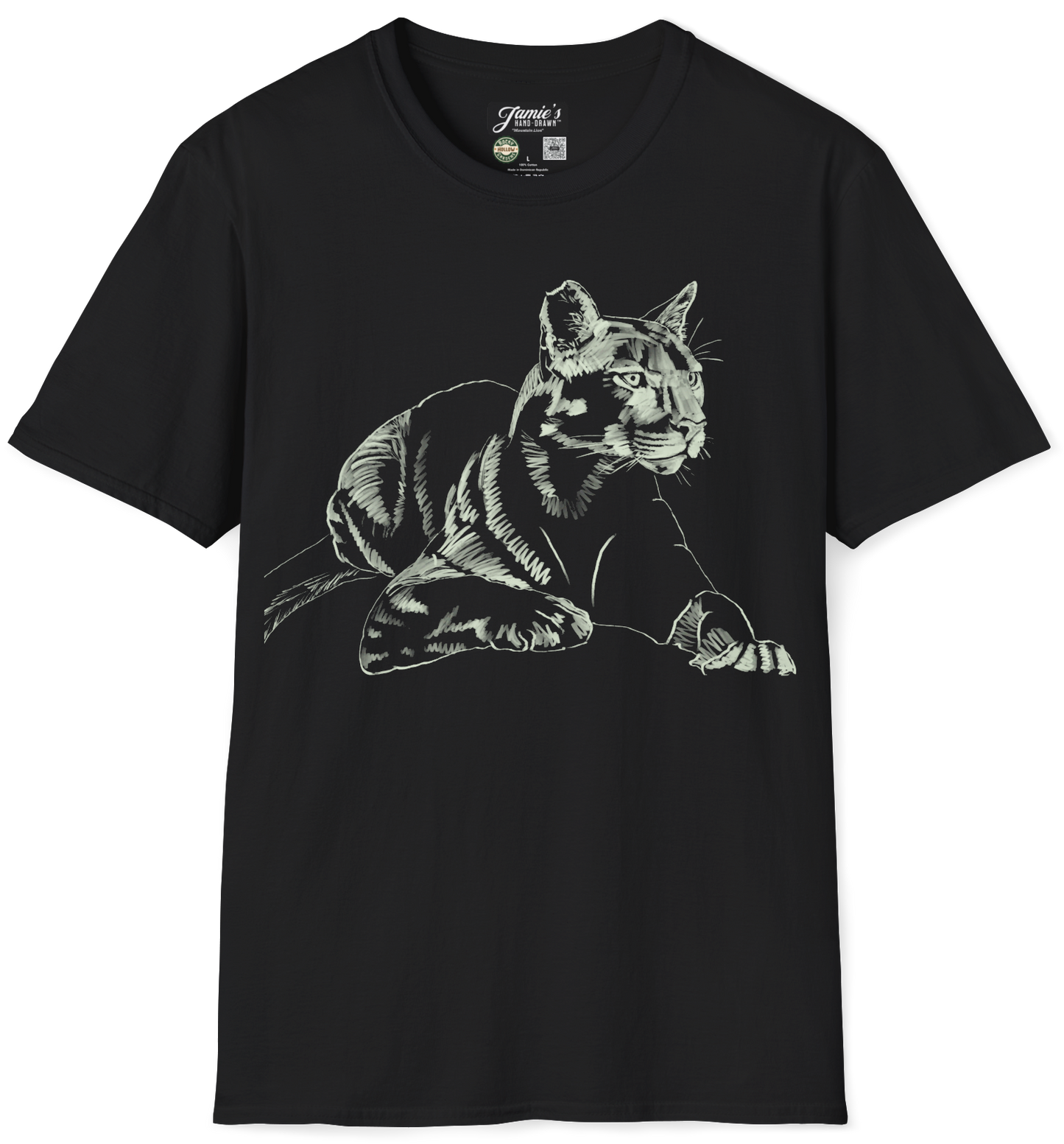 "Mountain Lion" Jamie's Hand-Drawn Cat Collection Unisex Soft-style T-Shirt