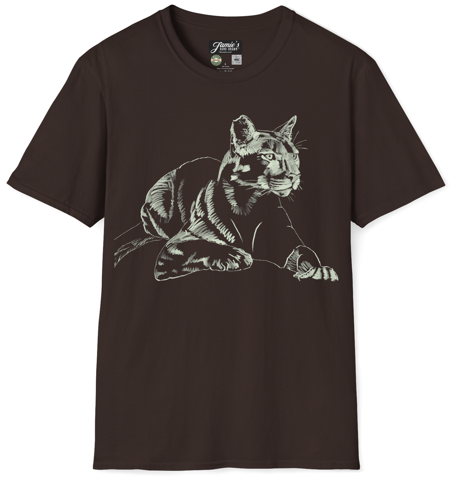 "Mountain Lion" Jamie's Hand-Drawn Cat Collection Unisex Soft-style T-Shirt