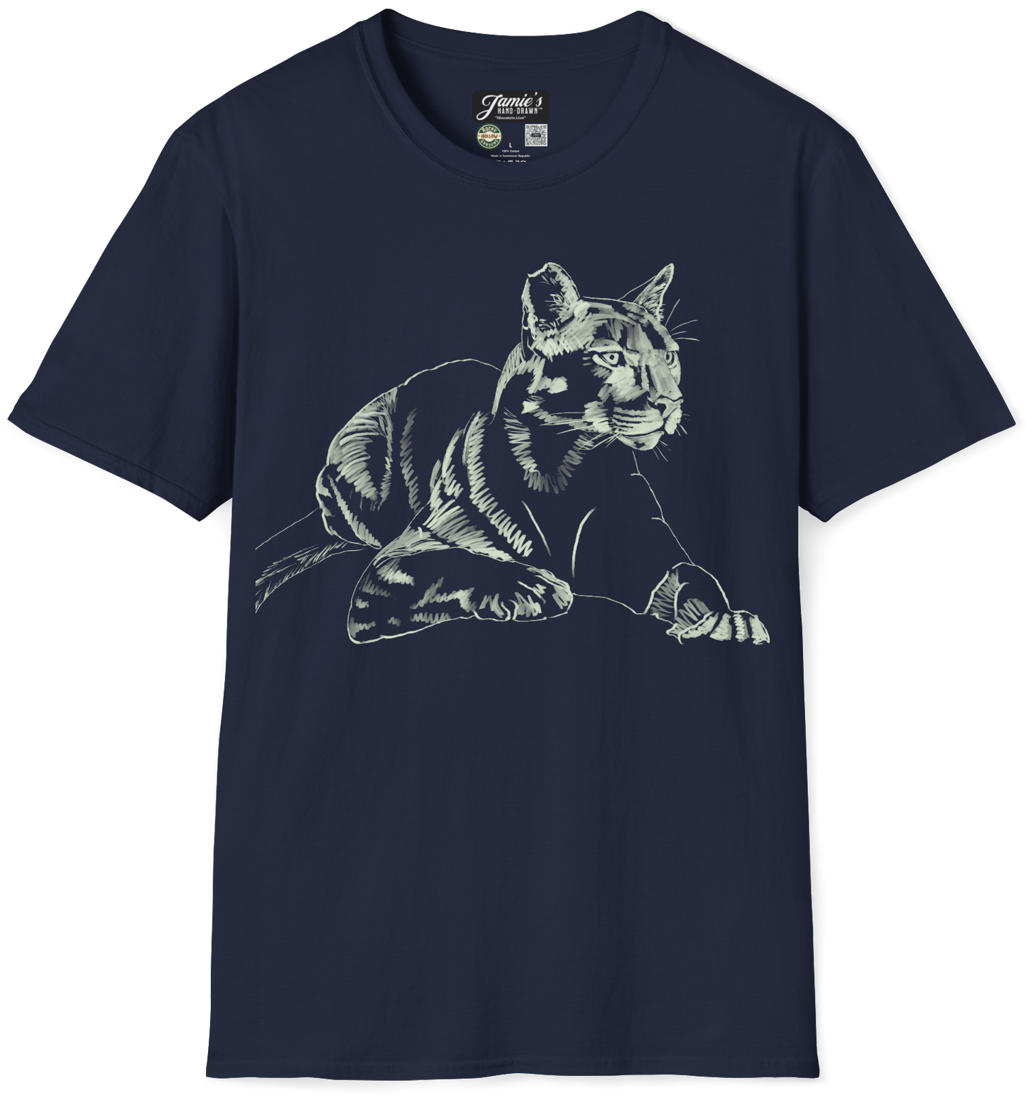 "Mountain Lion" Jamie's Hand-Drawn Cat Collection Unisex Soft-style T-Shirt