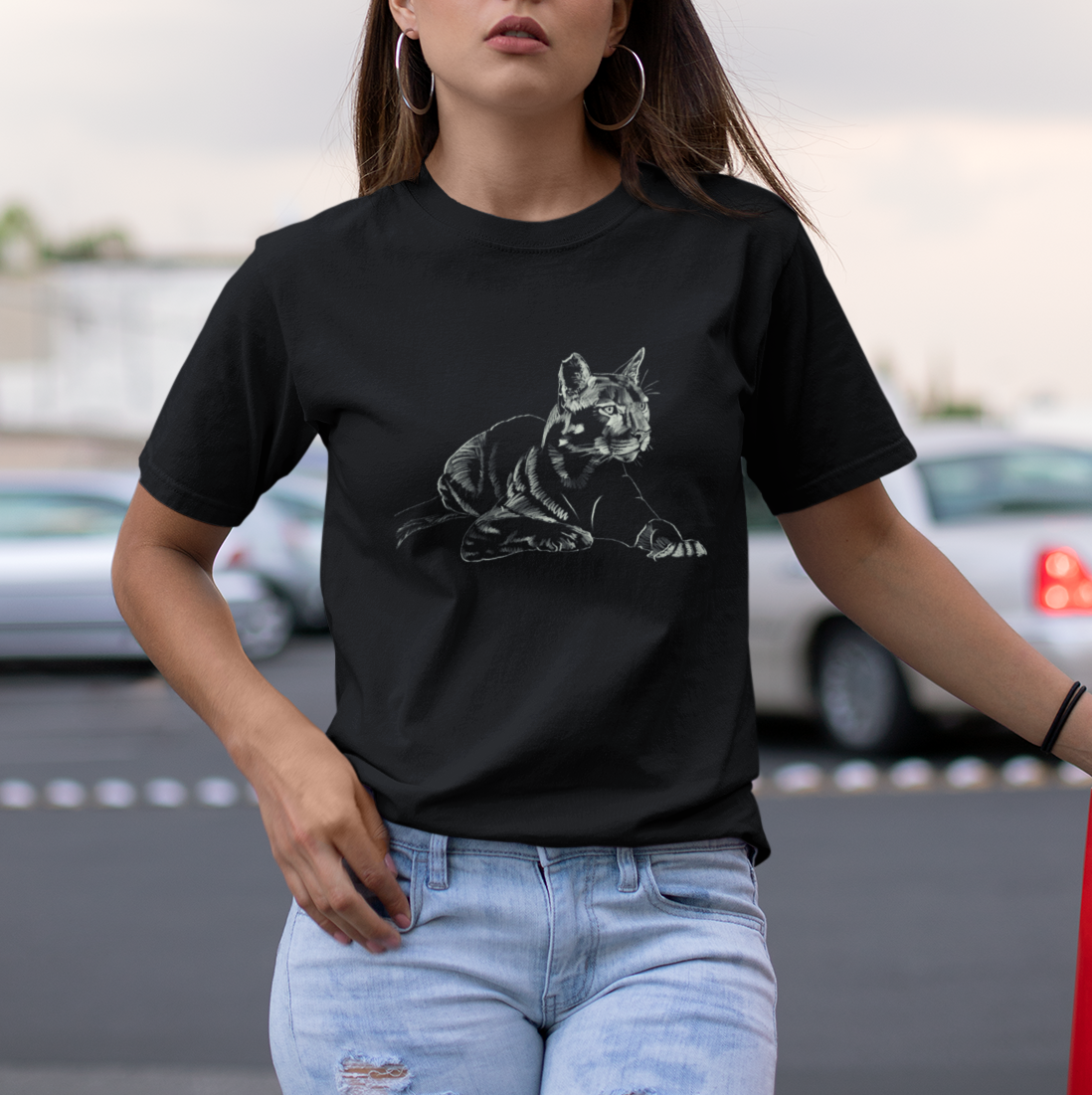 "Mountain Lion" Jamie's Hand-Drawn Cat Collection Unisex Soft-style T-Shirt
