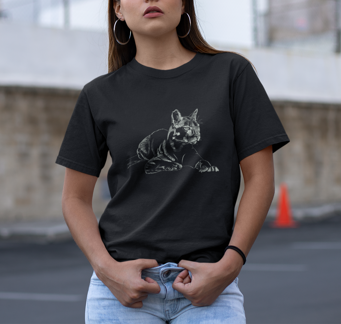 "Mountain Lion" Jamie's Hand-Drawn Cat Collection Unisex Soft-style T-Shirt