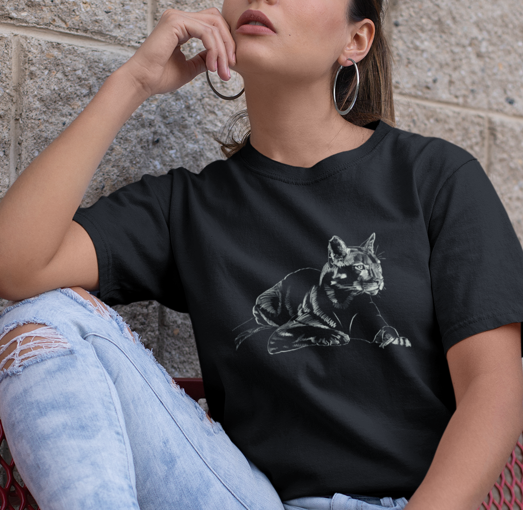 "Mountain Lion" Jamie's Hand-Drawn Cat Collection Unisex Soft-style T-Shirt
