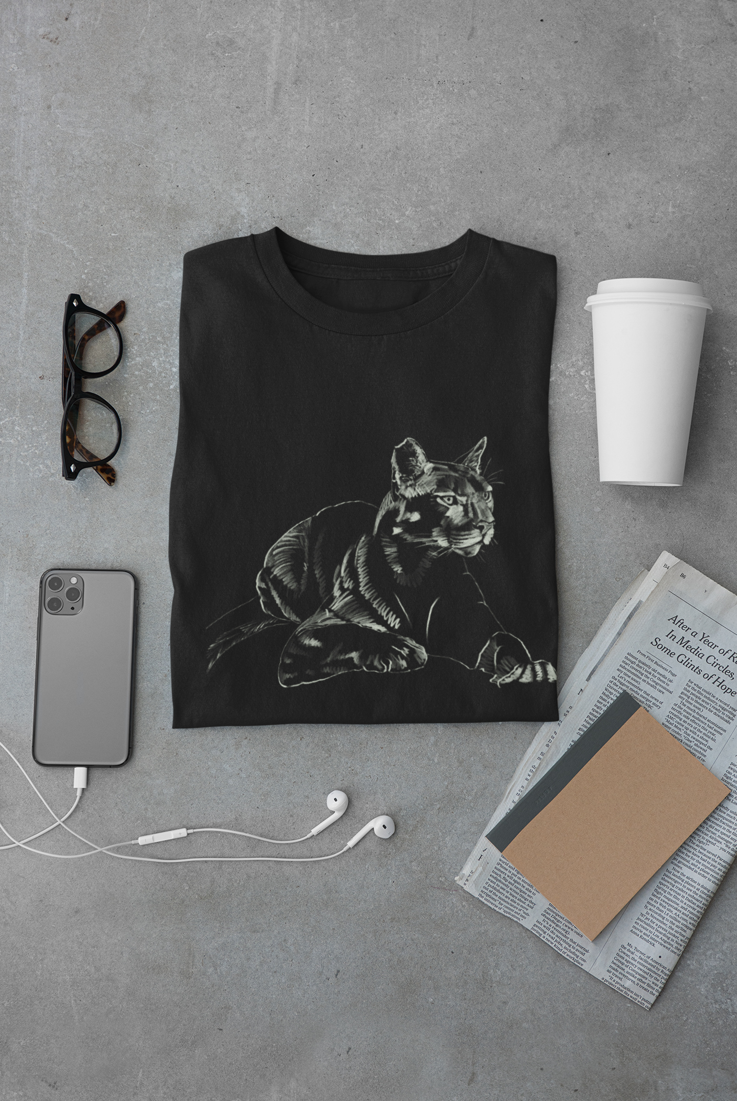 "Mountain Lion" Jamie's Hand-Drawn Cat Collection Unisex Soft-style T-Shirt