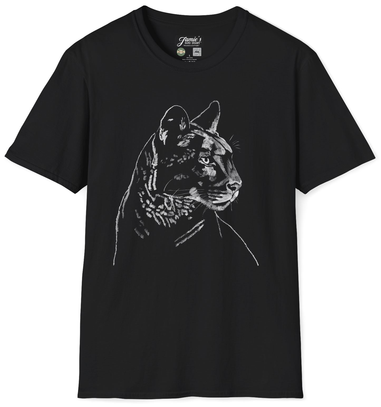 "Mountain Lion Profile" Jamie's Hand-Drawn Cat Collection Unisex Soft-style T-Shirt