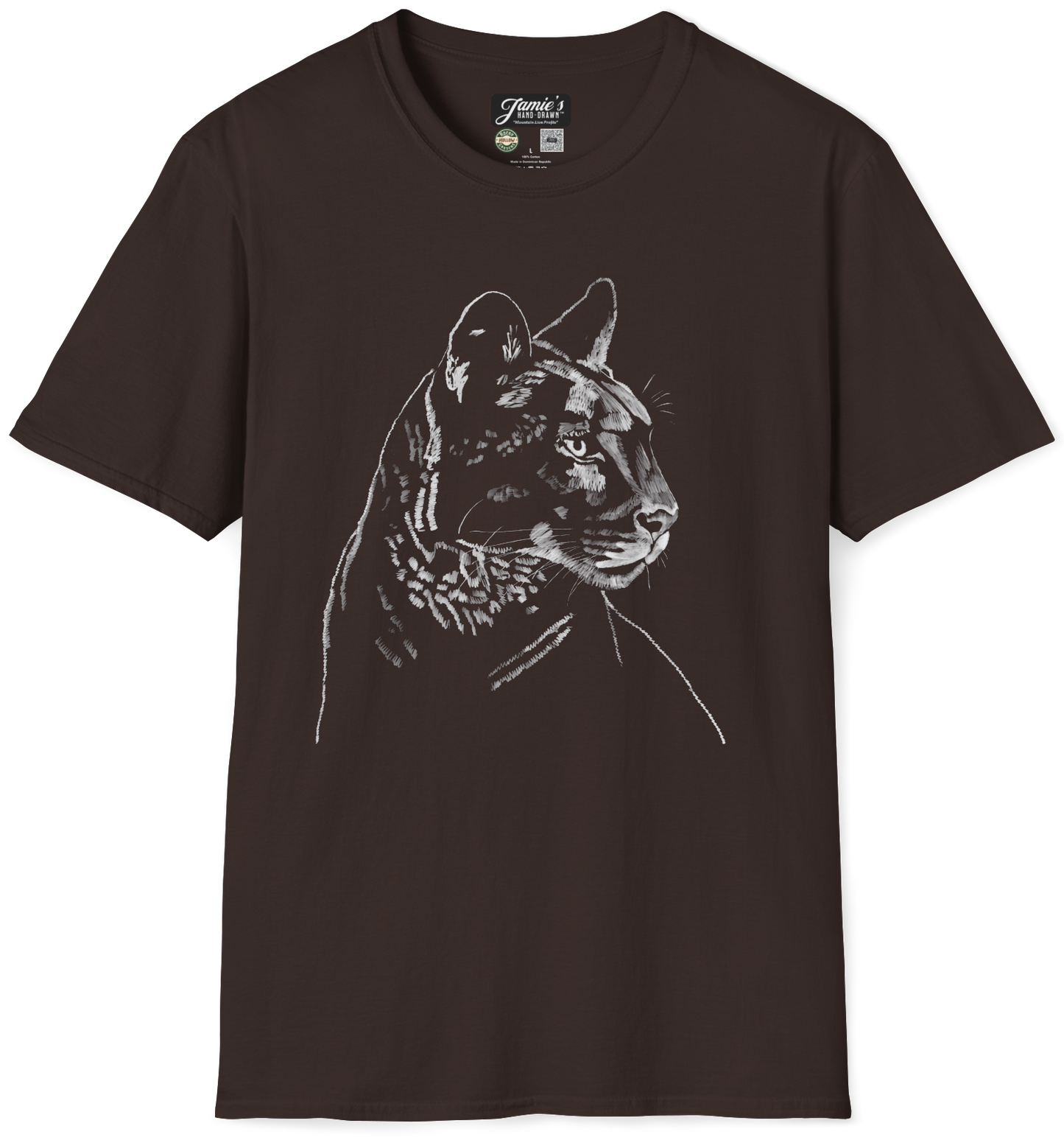 "Mountain Lion Profile" Jamie's Hand-Drawn Cat Collection Unisex Soft-style T-Shirt