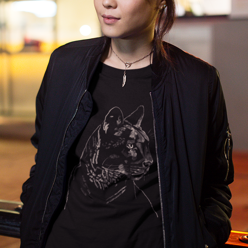 "Mountain Lion Profile" Jamie's Hand-Drawn Cat Collection Unisex Soft-style T-Shirt