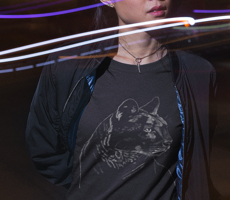 "Mountain Lion Profile" Jamie's Hand-Drawn Cat Collection Unisex Soft-style T-Shirt