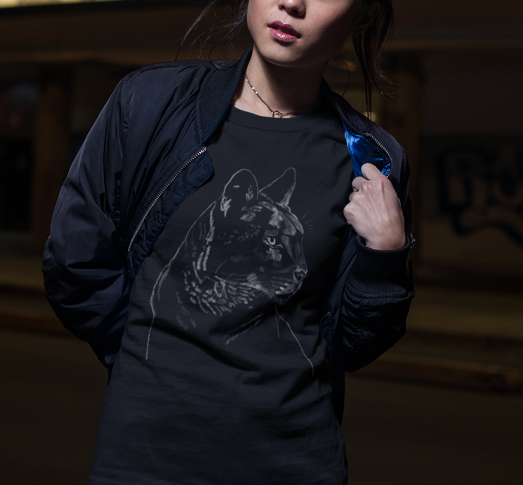 "Mountain Lion Profile" Jamie's Hand-Drawn Cat Collection Unisex Soft-style T-Shirt