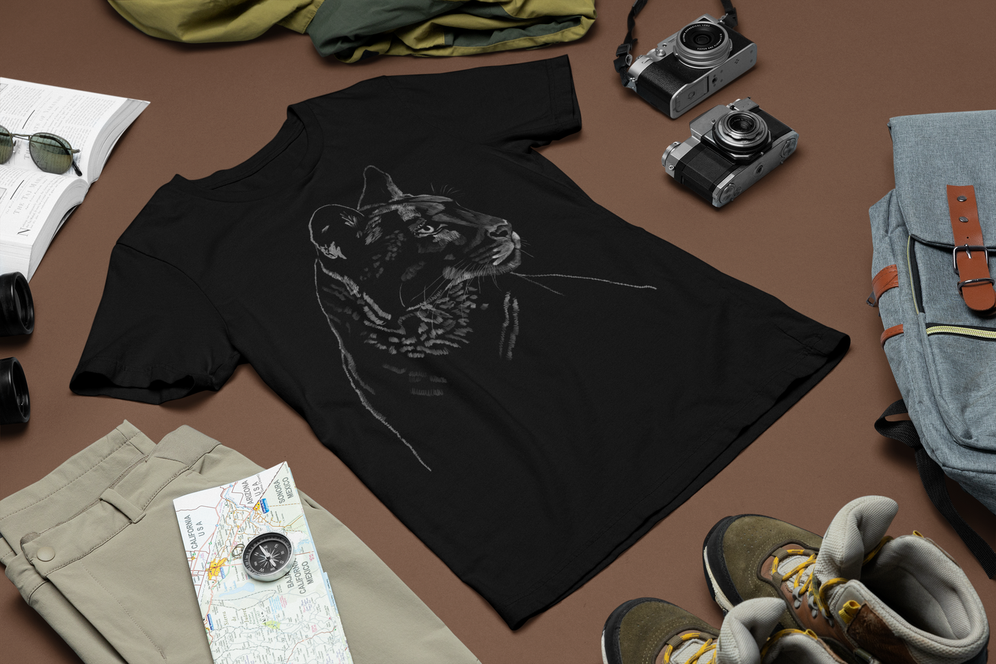 "Mountain Lion Profile" Jamie's Hand-Drawn Cat Collection Unisex Soft-style T-Shirt