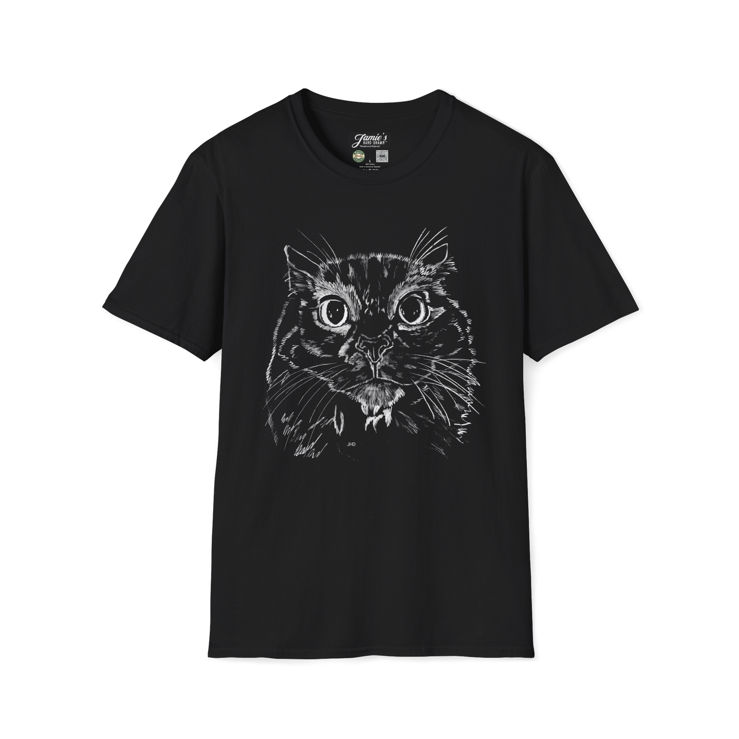 "Displeased Majesty" Jamie's Hand-Drawn Cat Collection Unisex Soft-Style Tee Shirt