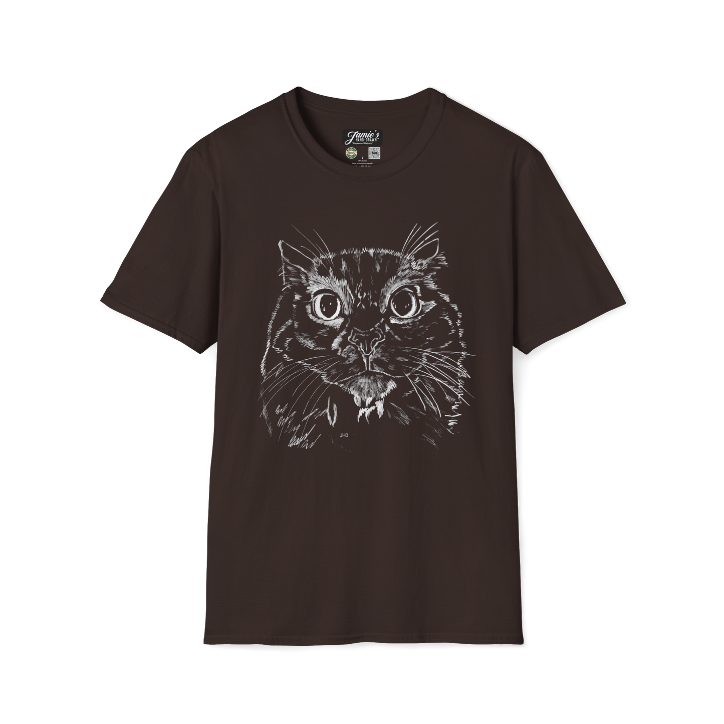 "Displeased Majesty" Jamie's Hand-Drawn Cat Collection Unisex Soft-Style Tee Shirt