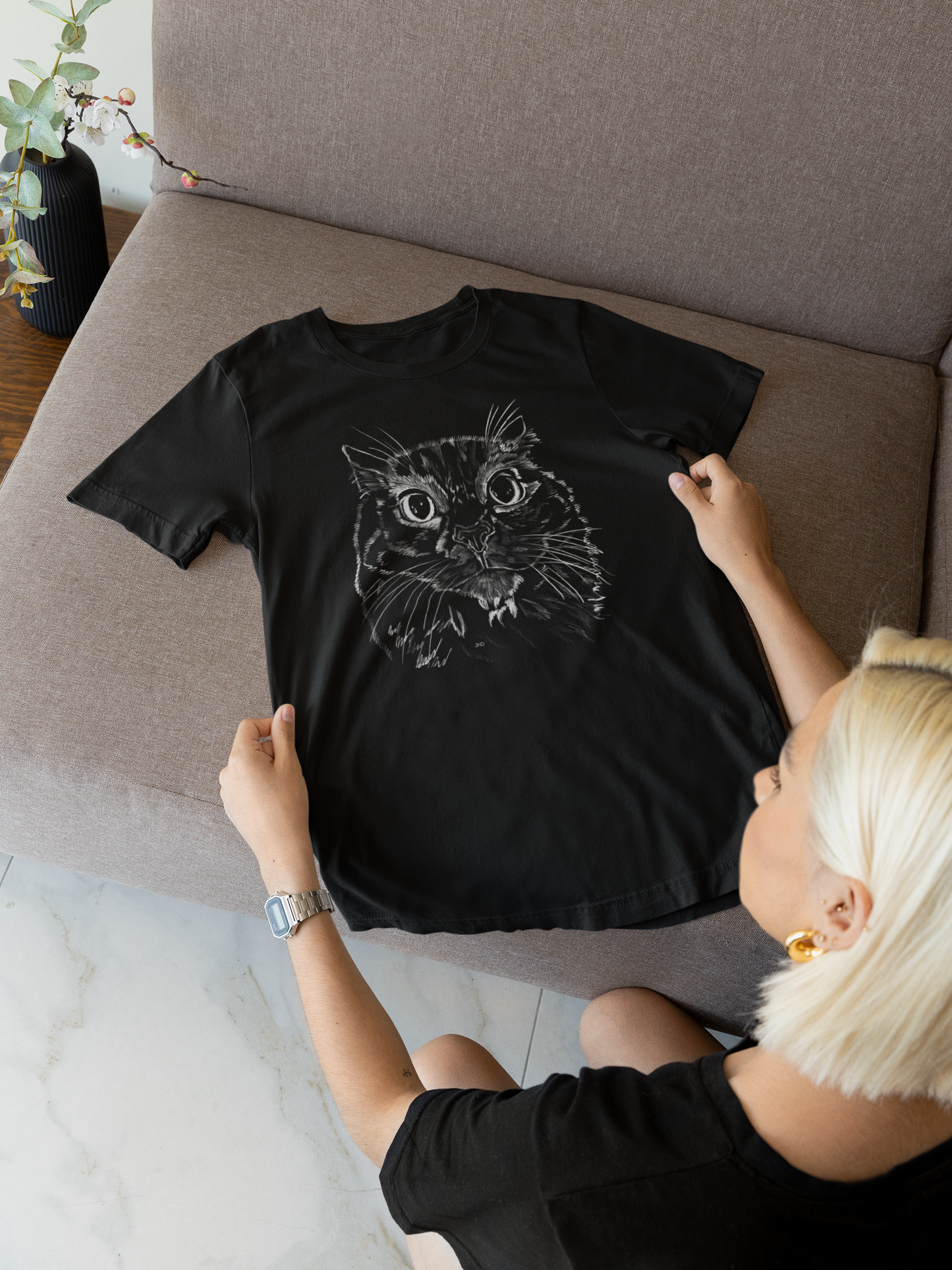 "Displeased Majesty" Jamie's Hand-Drawn Cat Collection Unisex Soft-Style Tee Shirt