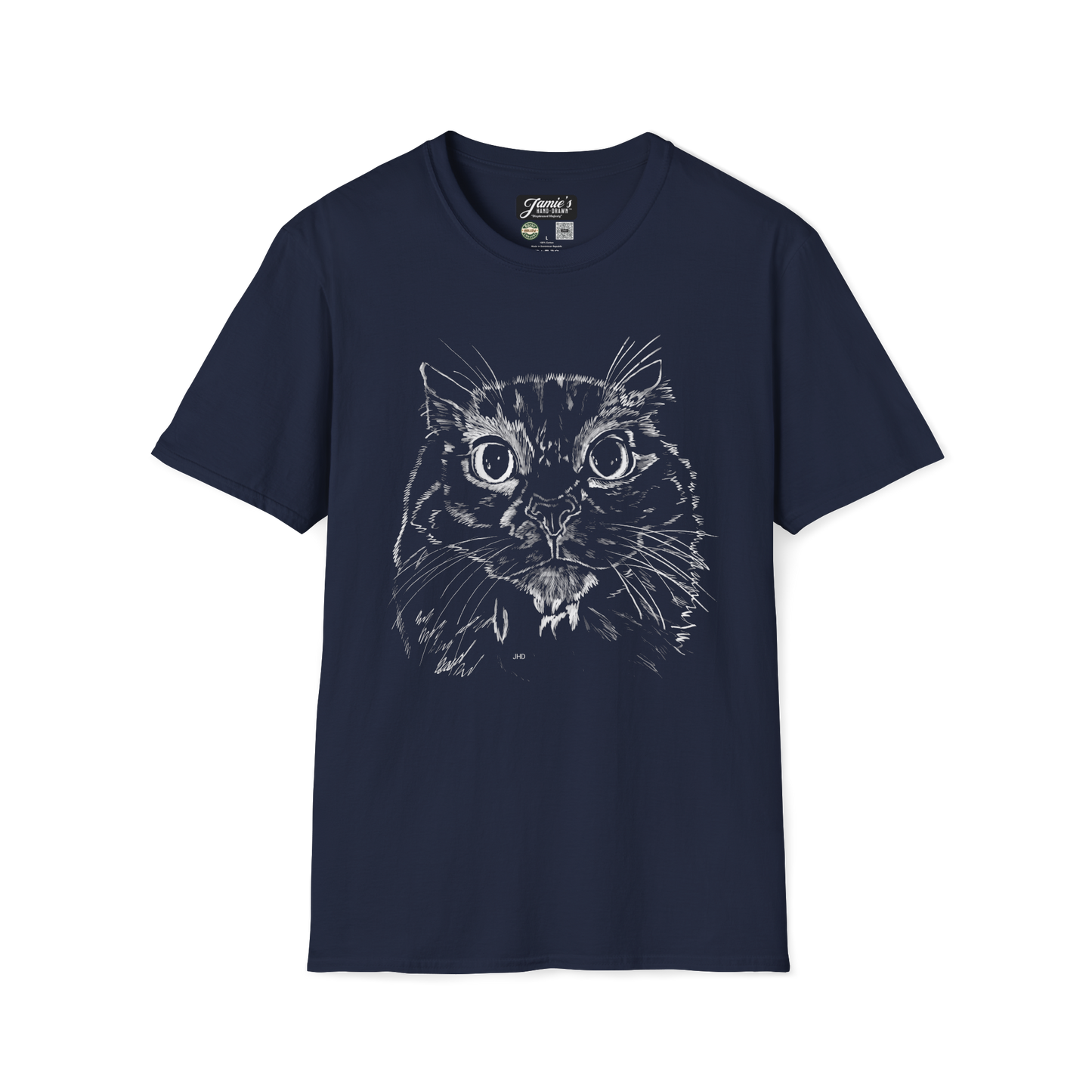 "Displeased Majesty" Jamie's Hand-Drawn Cat Collection Unisex Soft-Style Tee Shirt
