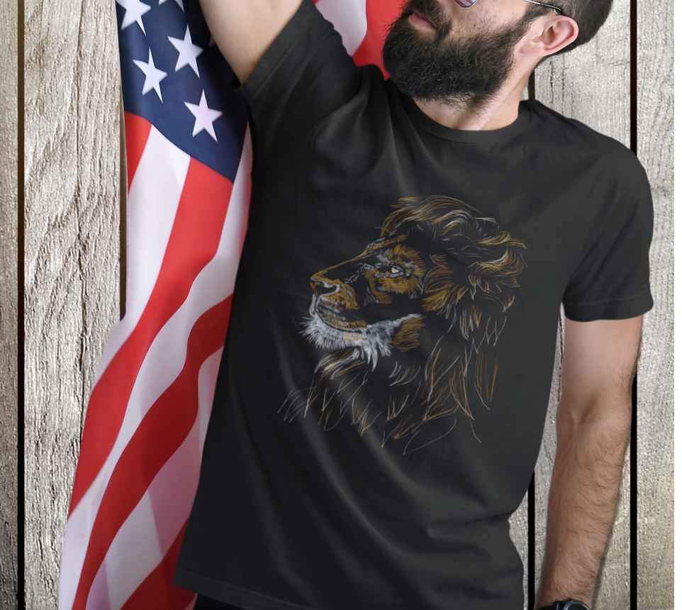 "Golden Lion" Jamie's Hand-Drawn Cat Collection Unisex Tee Shirt