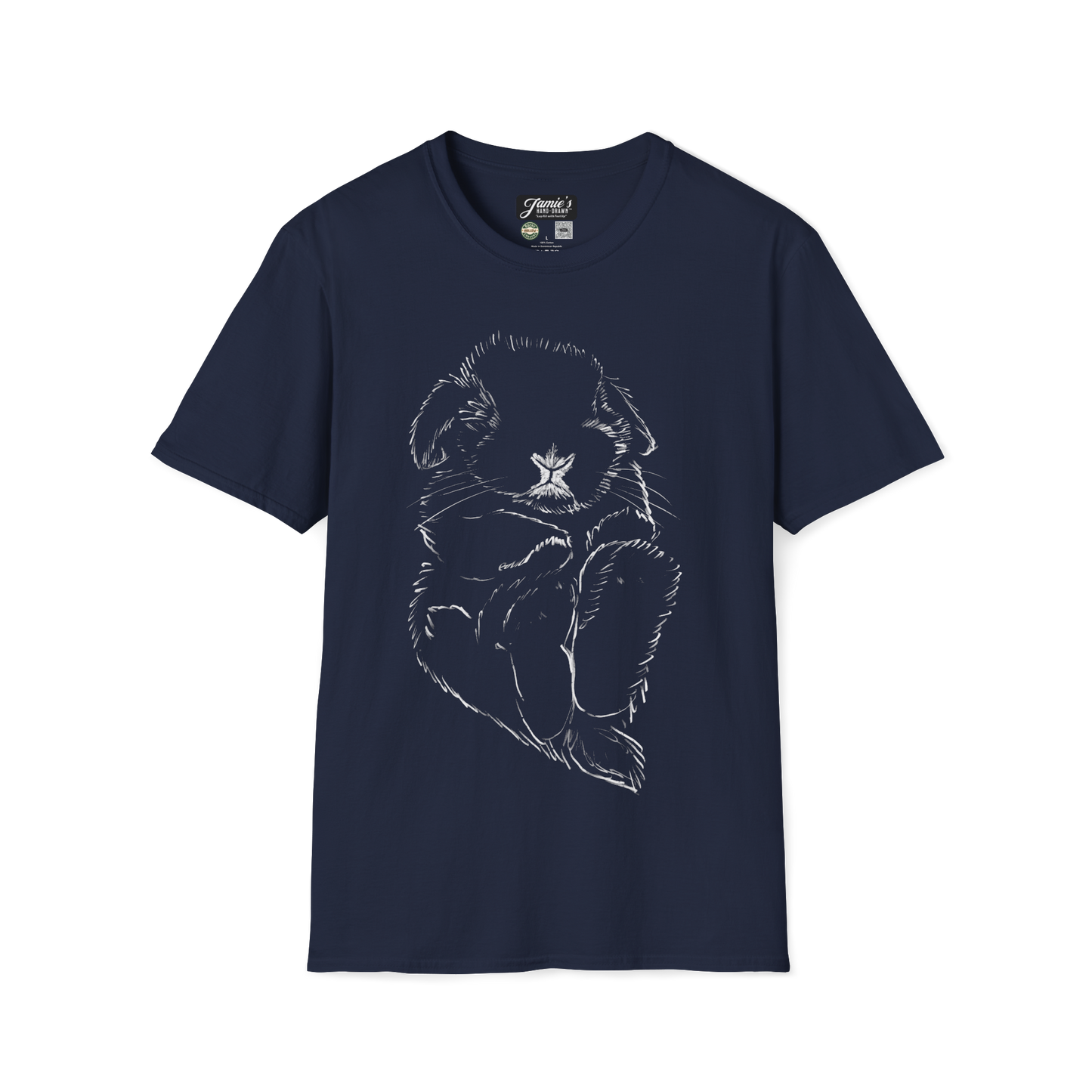 "Lop Kit With Feet Up" Jamie's Hand-Drawn Rabbit Collection Unisex Softstyle T-Shirt