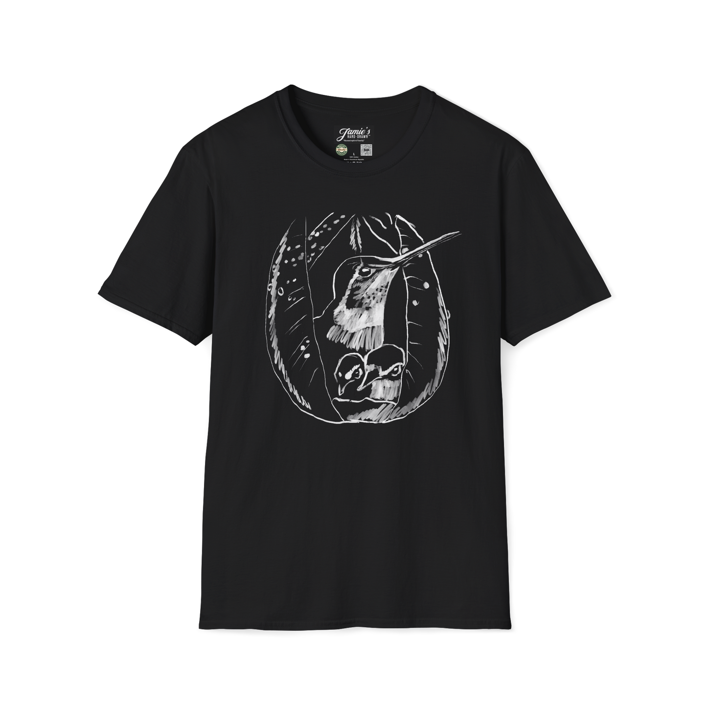 "Hummingbird Family" Jamie's Hand-Drawn Bird Collection Unisex Soft-style T-Shirt