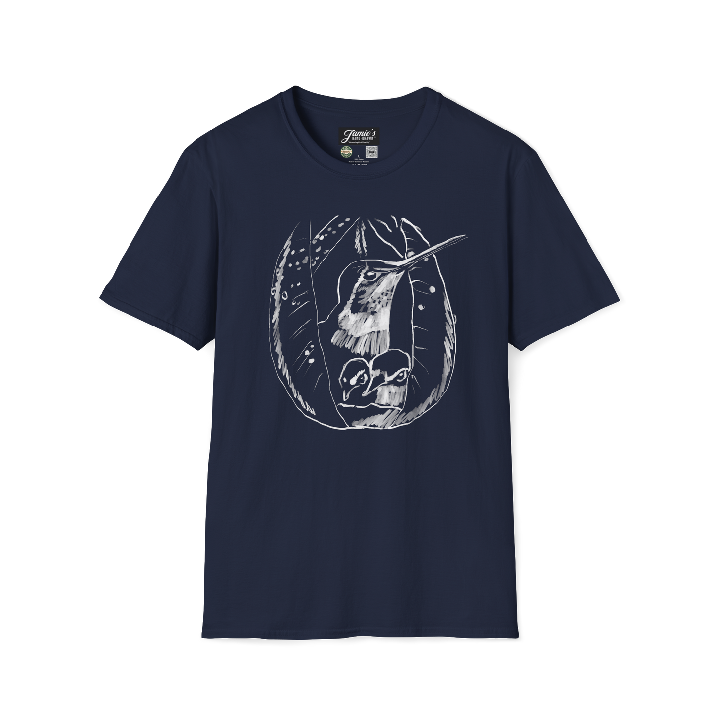 "Hummingbird Family" Jamie's Hand-Drawn Bird Collection Unisex Soft-style T-Shirt