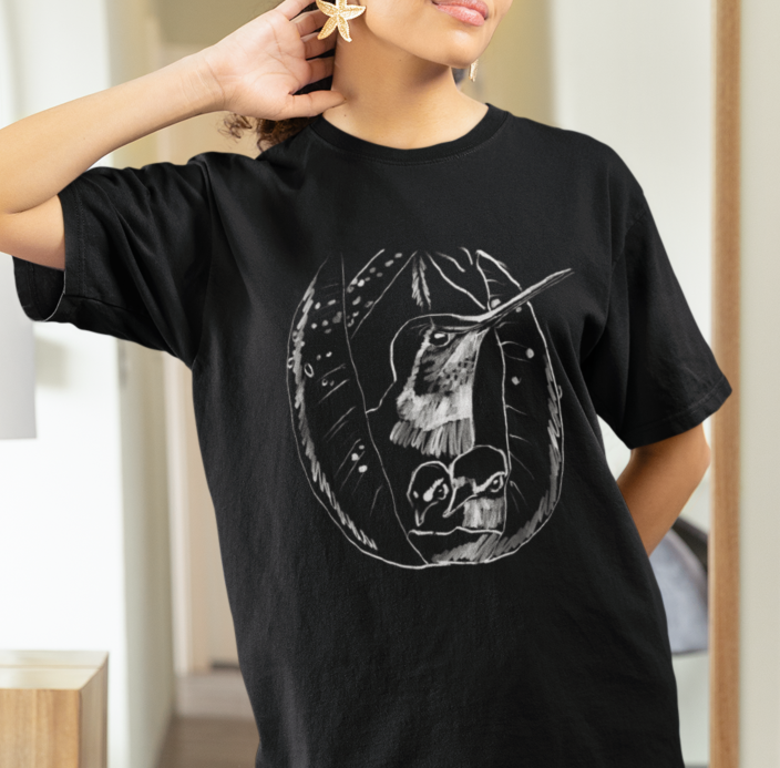 "Hummingbird Family" Jamie's Hand-Drawn Bird Collection Unisex Soft-style T-Shirt