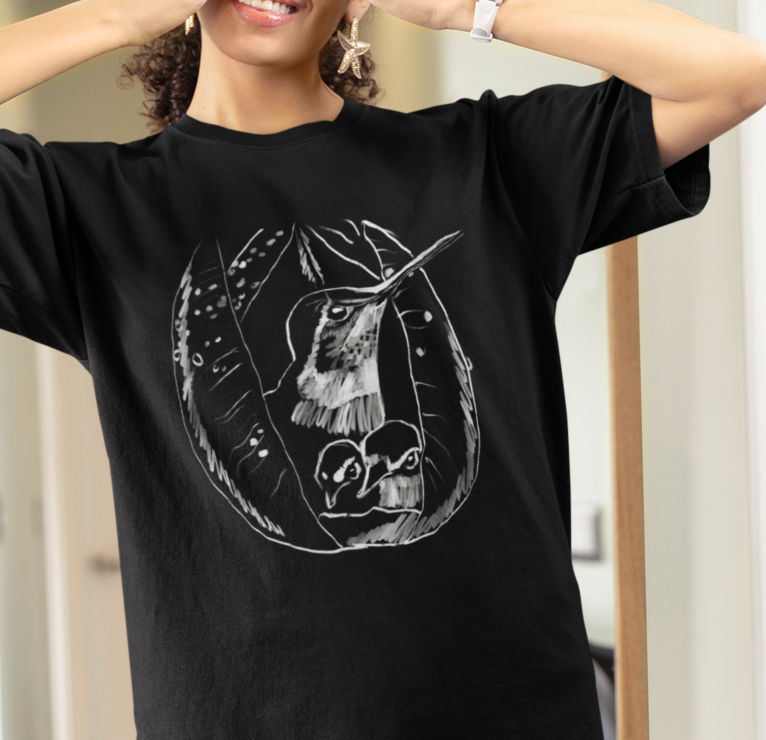 "Hummingbird Family" Jamie's Hand-Drawn Bird Collection Unisex Soft-style T-Shirt