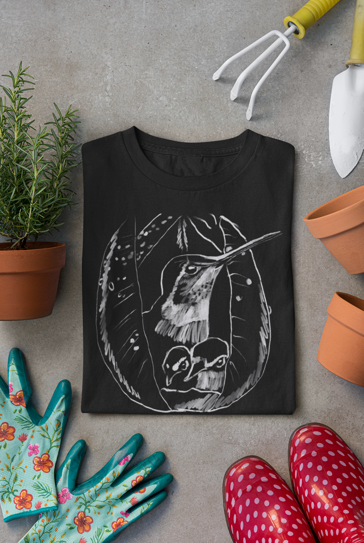 "Hummingbird Family" Jamie's Hand-Drawn Bird Collection Unisex Soft-style T-Shirt