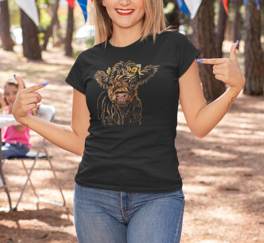 "Baby Highland Cow" Jamie's Hand-Drawn Cow Collection Unisex Soft-style T-Shirt