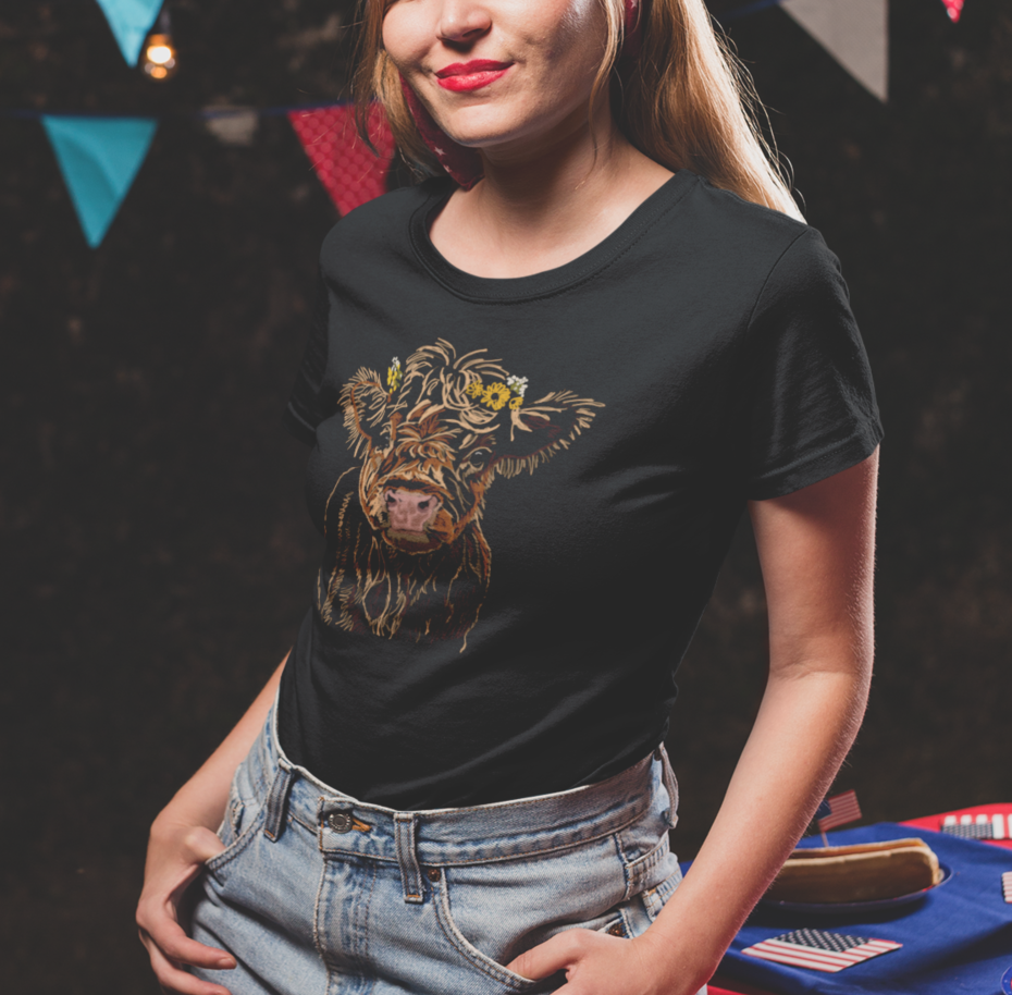 "Baby Highland Cow" Jamie's Hand-Drawn Cow Collection Unisex Soft-style T-Shirt
