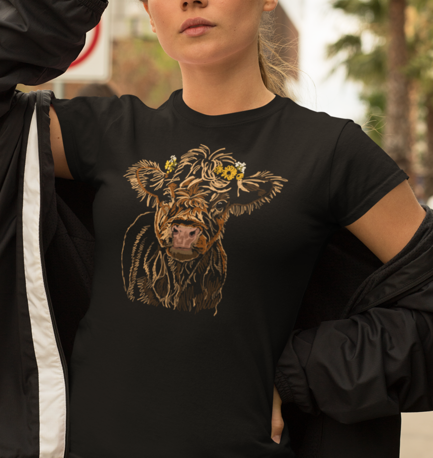 "Baby Highland Cow" Jamie's Hand-Drawn Cow Collection Unisex Soft-style T-Shirt