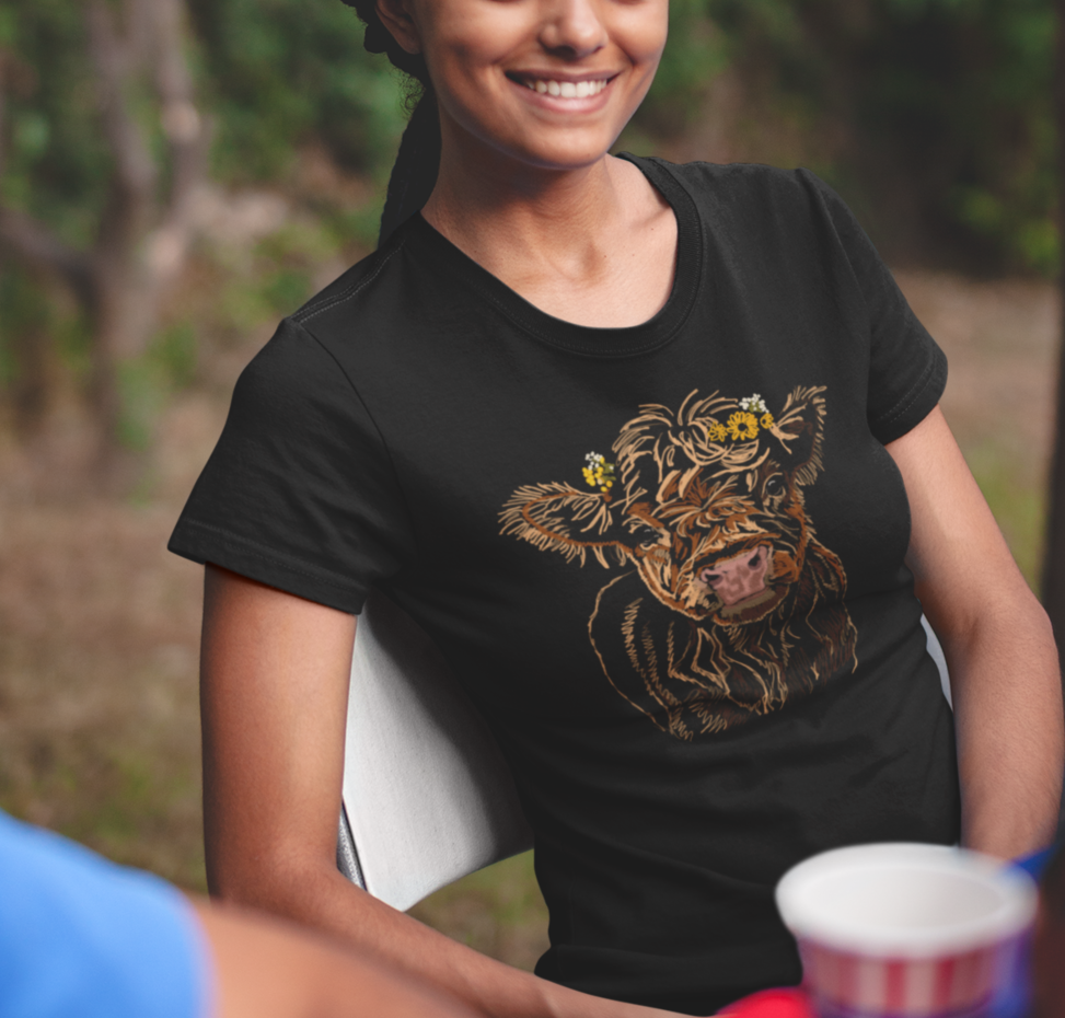 "Baby Highland Cow" Jamie's Hand-Drawn Cow Collection Unisex Soft-style T-Shirt