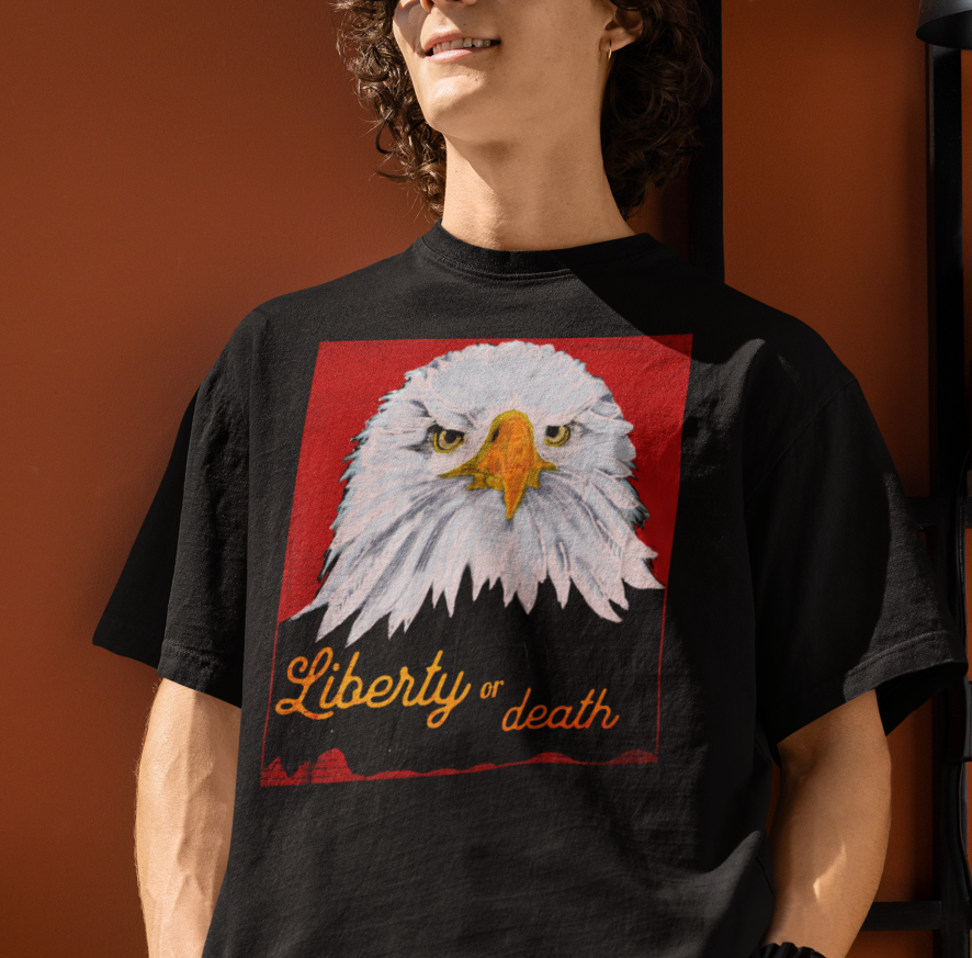 "Liberty or Death" Jamie's Hand-Drawn Eagle Collection Unisex Soft-style T-Shirt