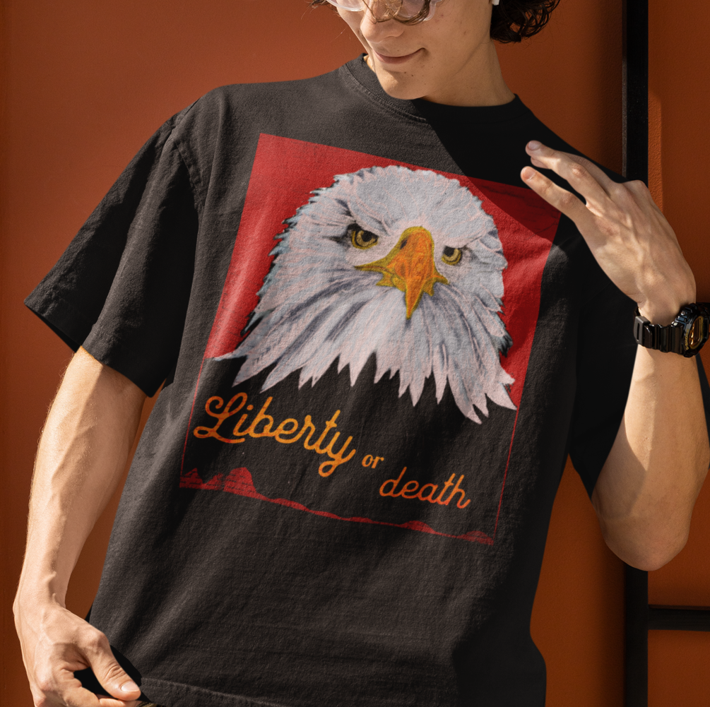 "Liberty or Death" Jamie's Hand-Drawn Eagle Collection Unisex Soft-style T-Shirt