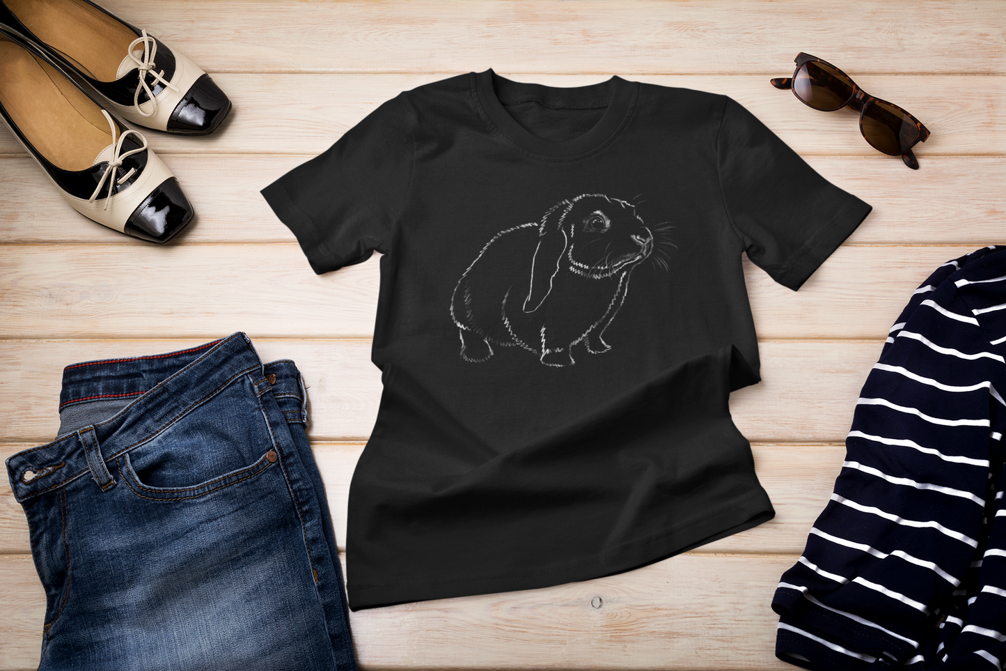 "White Lop Rabbit" Jamie's Hand-Drawn Rabbit Collection Unisex Soft-style T-Shirt