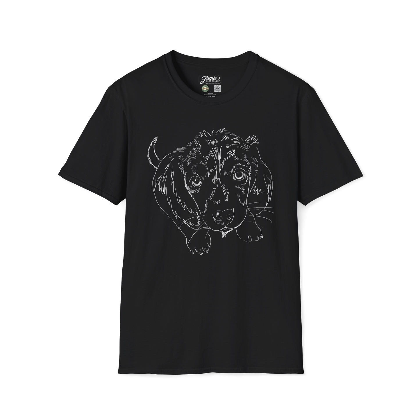 "Puppy Australian Shepherd" Jamie's Hand-Drawn Dog Collection Unisex Soft-style T-Shirt