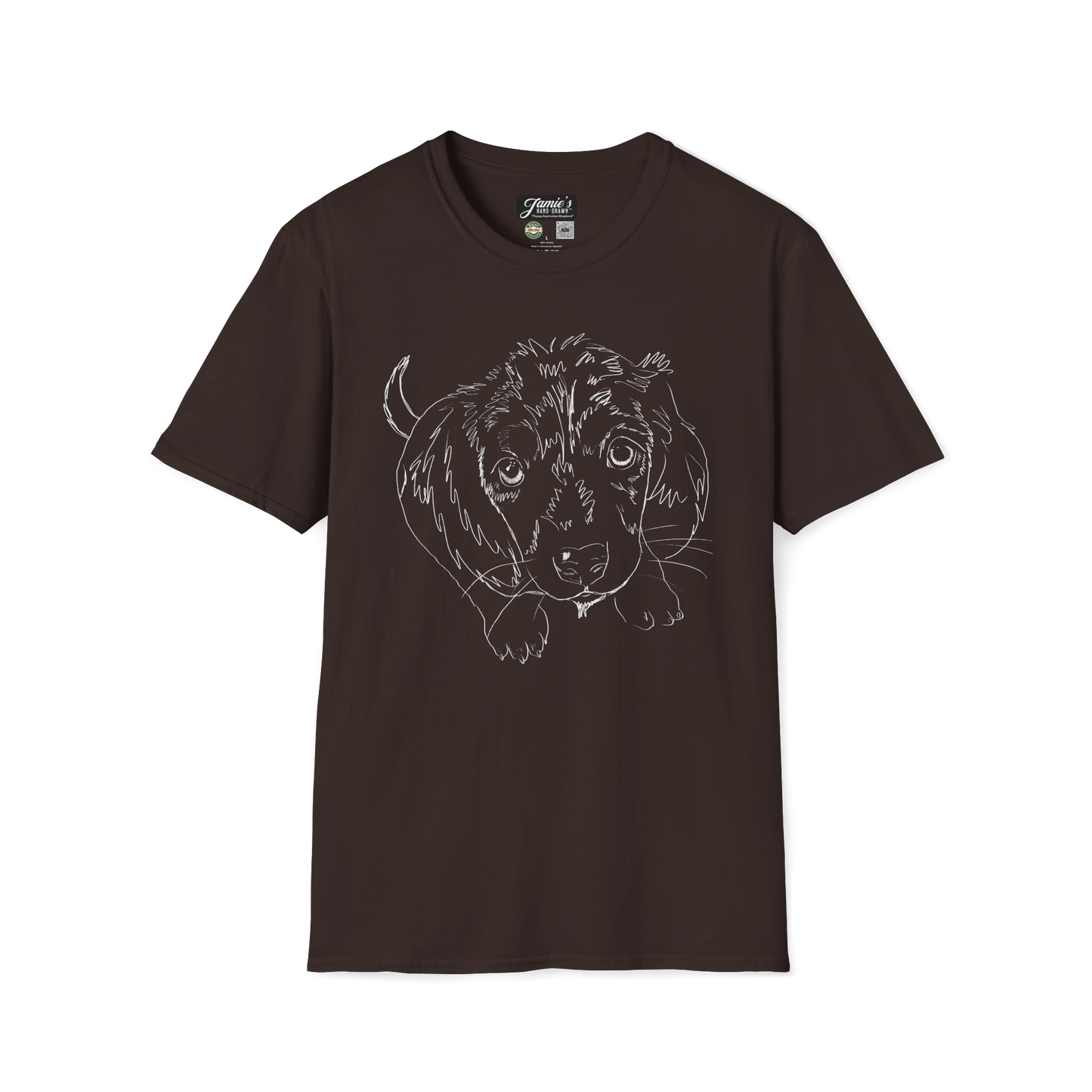 "Puppy Australian Shepherd" Jamie's Hand-Drawn Dog Collection Unisex Soft-style T-Shirt