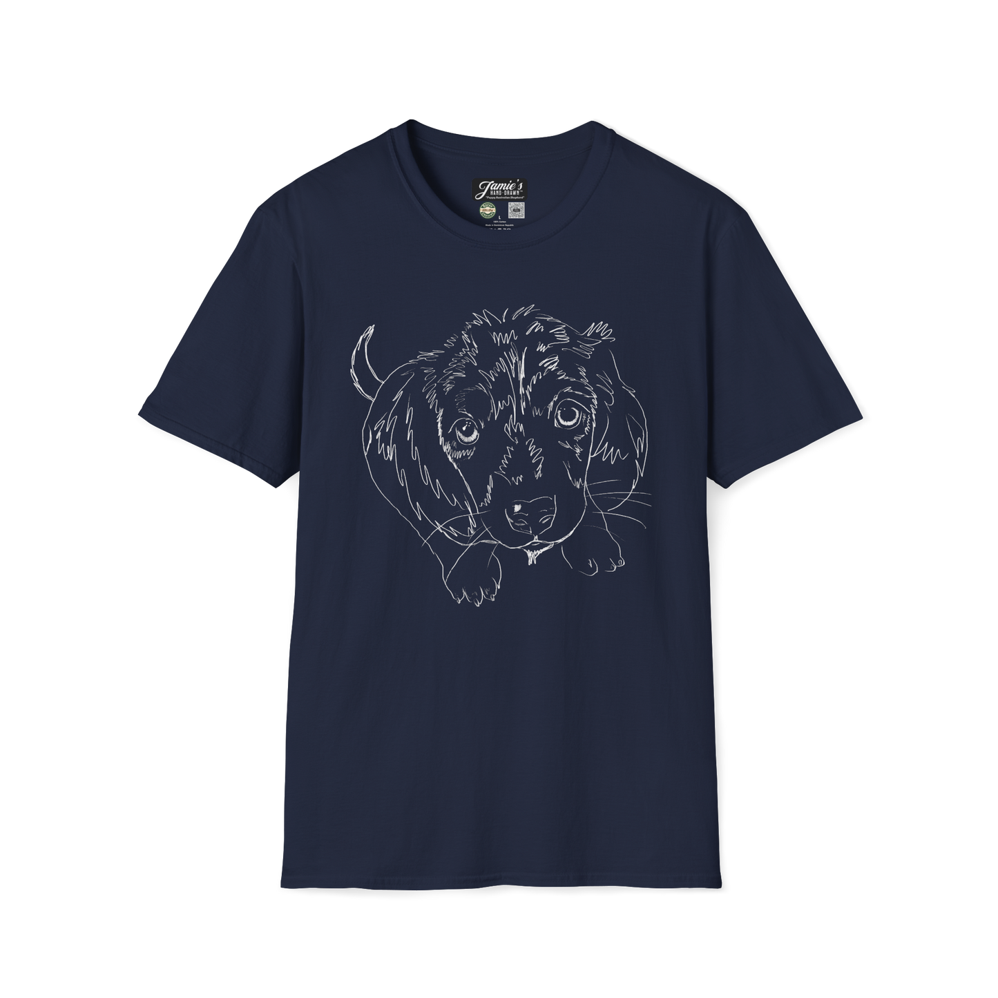 "Puppy Australian Shepherd" Jamie's Hand-Drawn Dog Collection Unisex Soft-style T-Shirt