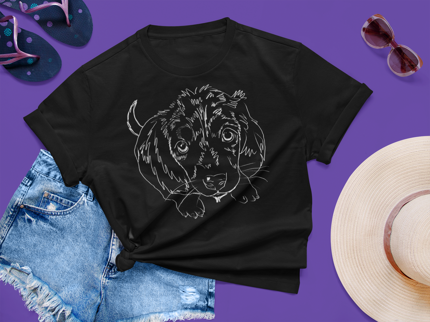 "Puppy Australian Shepherd" Jamie's Hand-Drawn Dog Collection Unisex Soft-style T-Shirt