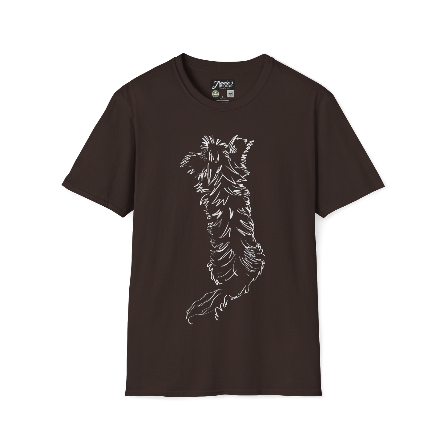 "Shaggy Pup Back" Jamie's Hand-Drawn Dog Collection Unisex Soft-style T-Shirt