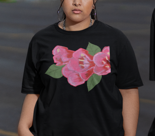 "Pink Blooms" Jamie's Hand-Drawn Floral Collection Unisex Soft-style T-Shirt