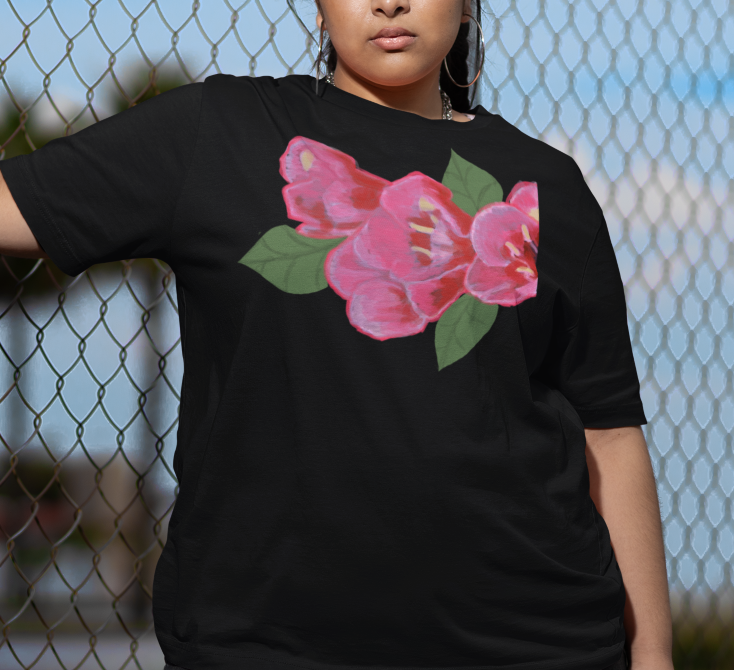 "Pink Blooms" Jamie's Hand-Drawn Floral Collection Unisex Soft-style T-Shirt