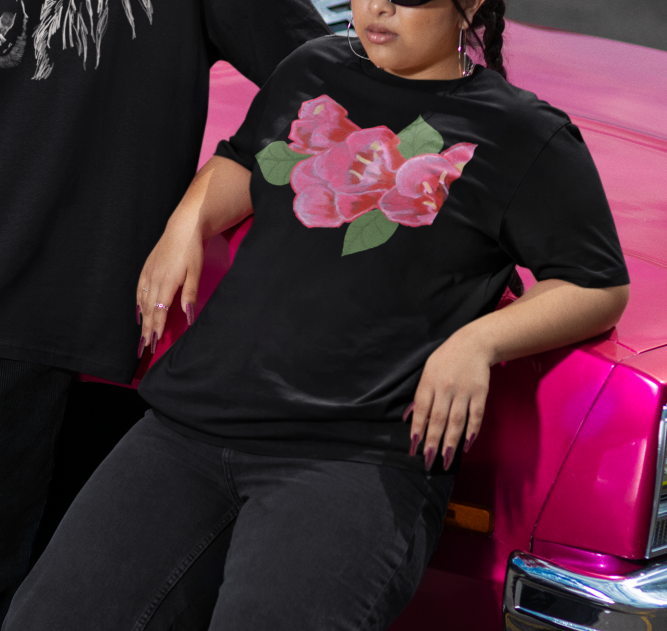 "Pink Blooms" Jamie's Hand-Drawn Floral Collection Unisex Soft-style T-Shirt