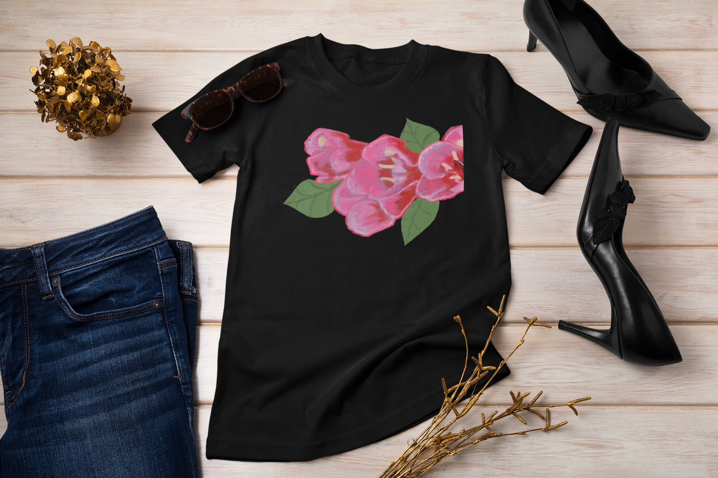 "Pink Blooms" Jamie's Hand-Drawn Floral Collection Unisex Soft-style T-Shirt