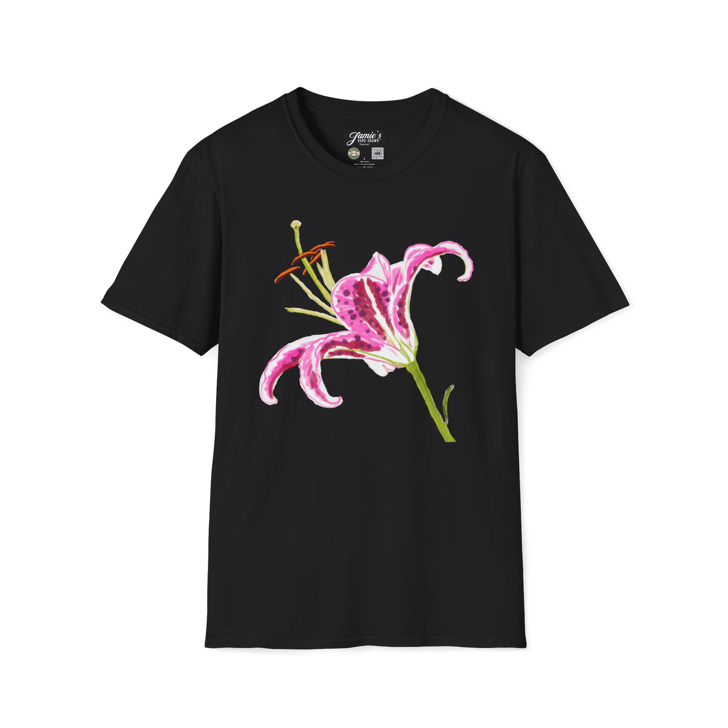 "Pink Lily" Jamie's Hand-Drawn Floral Collection Unisex Soft-style T-Shirt