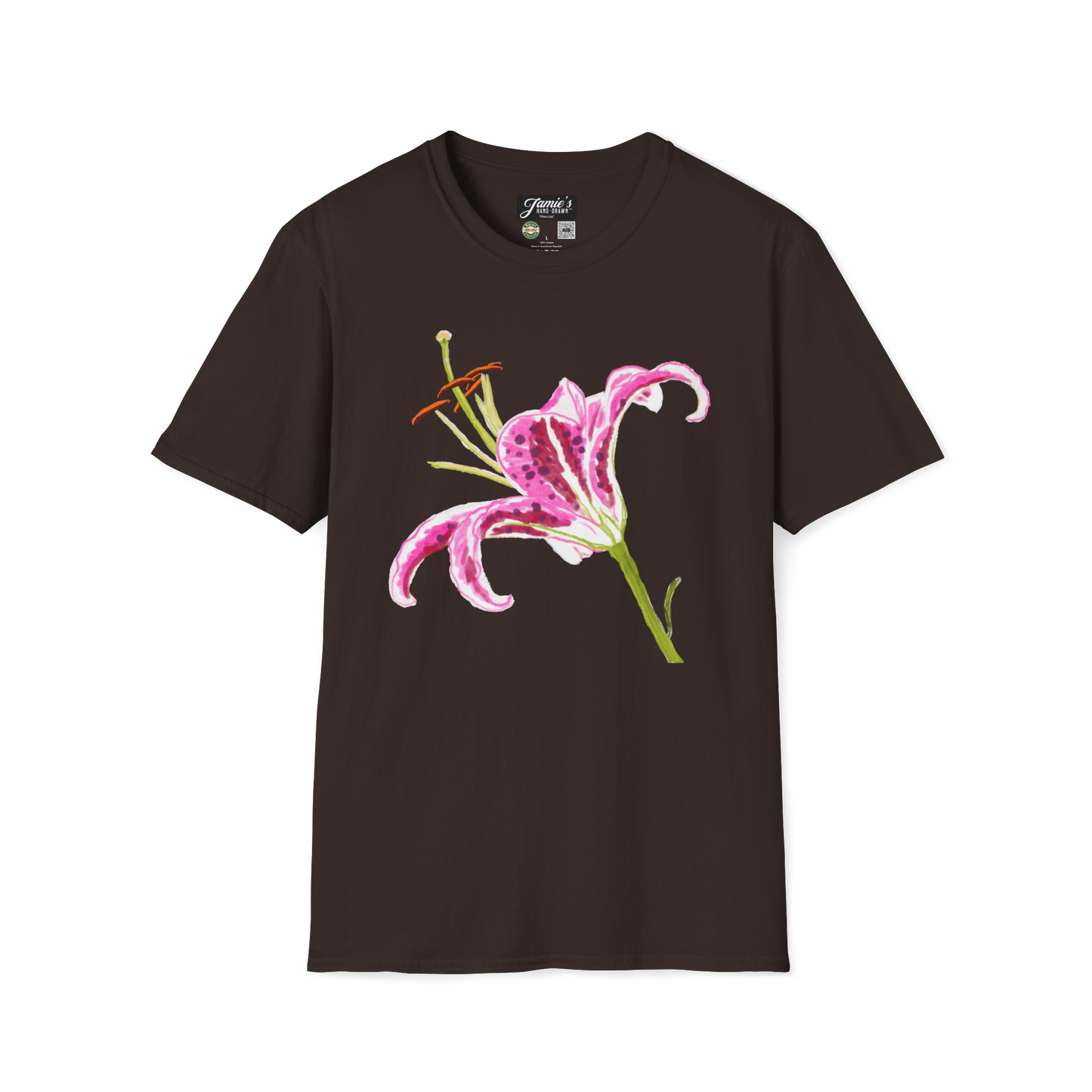 "Pink Lily" Jamie's Hand-Drawn Floral Collection Unisex Soft-style T-Shirt