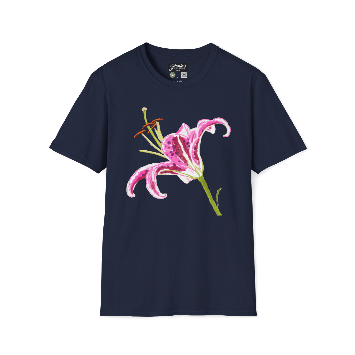 "Pink Lily" Jamie's Hand-Drawn Floral Collection Unisex Soft-style T-Shirt