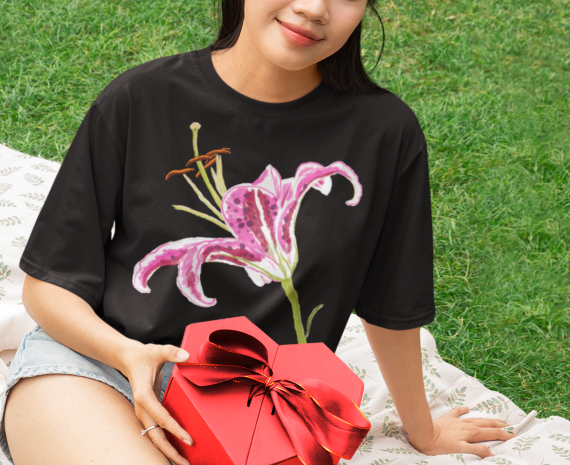 "Pink Lily" Jamie's Hand-Drawn Floral Collection Unisex Soft-style T-Shirt