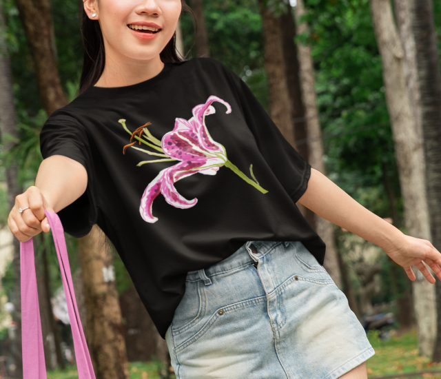 "Pink Lily" Jamie's Hand-Drawn Floral Collection Unisex Soft-style T-Shirt