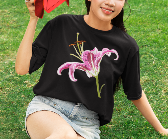 "Pink Lily" Jamie's Hand-Drawn Floral Collection Unisex Soft-style T-Shirt